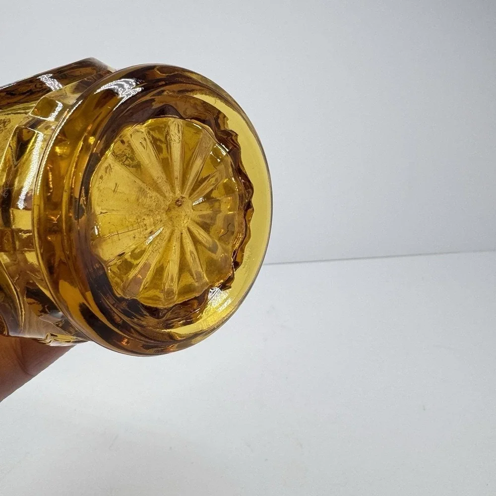 Vintage Amber Glass Bottle Vase Hand Painted Floral Panels Narrow Neck Decor‎